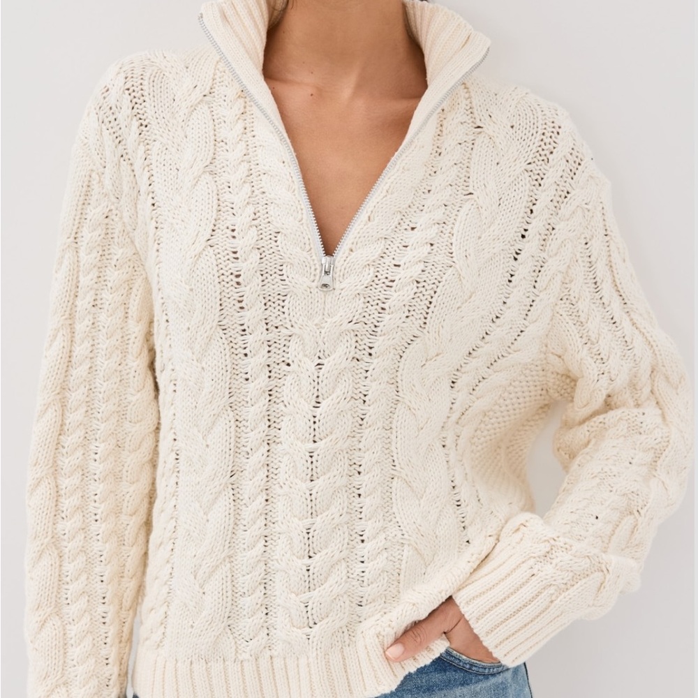 Jenni Kayne Cotton Cable Knit Zip Sweater SZ S